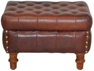 Casa Padrino Echtleder Hocker Braun 50 x 40 x H. 35 cm - Luxus Fußhocker- Leder Chesterfield Hocker