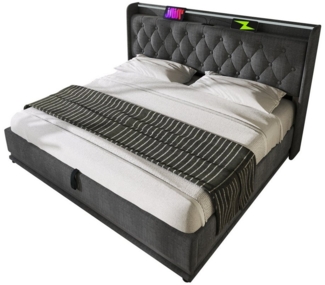 TavilaEcon Boxspringbett mit gepolstertem Kopfteil, 360° LED, USB Typ-C, hydraulischem Stauraum (1-St), mit rutschfesten Streifen