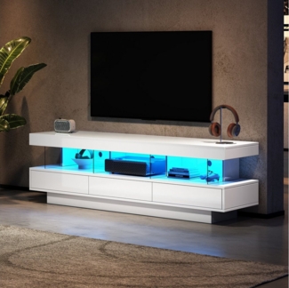 REDOM Wohnzimmer-Set TV-Schrank, (Hochglanz-TV-Ständer, 1-St, für 70-Zoll-Fernseher), mit 3 Glasfächern,LED-Beleuchtung,App-Steuerung,Bluetooth-verbunden