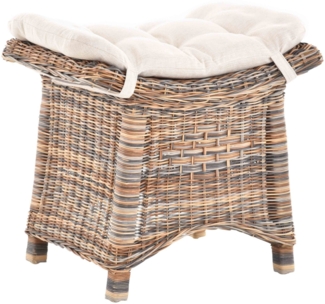 Krines Home Sitzhocker Fußhocker Stabiler Sitz-Hocker/Schemel aus echtem Rattan mit Kissen