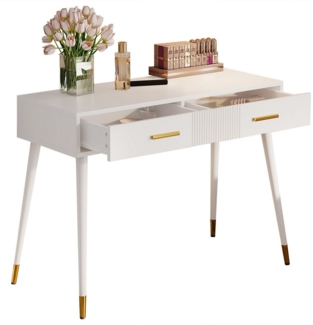 REDOM Schminktisch Kosmetiktisch,Frisiertisch (Schminktisch mit 2 Schubladen & goldenen Metallfüßen – Weißer Frisiertisch für Schlafzimmer & Homeoffice – Modernes Design für Damen & Singles – Maße: 100×40×76 cm, 1-St, B100/D40/H76 cm)