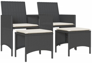 vidaXL Gartensofa 2-Sitzer mit Tisch und Hockern Schwarz Poly Rattan 4003890