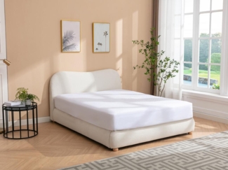 Vente-unique - Bett mit Bettkasten - 140 x 190 cm - Bouclé-Stoff - Weiß - VANARI