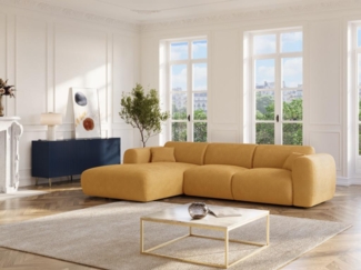 Vente-unique - Großes Ecksofa - Ecke links - Strukturstoff - Senfgelb - POGNI von Maison Céphy