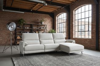 KAWOLA Sofa ADRIANA Ecksofa mit Relaxfunktion Stoff hellgrau Longchair rechts 99 x 163 x 280 cm