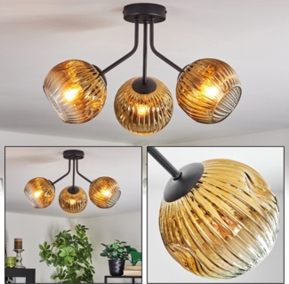 hofstein Deckenleuchte Deckenlampe aus Metall/Riffelglas in Schwarz/Goldfarben/Klar, Deckenleuchte im Retro/Vintage-Design (Schirme Ø 15 cm), 3 x E14
