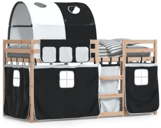 vidaXL Etagenbett mit Vorhängen Weiß & Schwarz 80x200 cm Kiefernholz 3283988