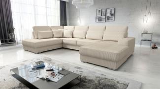 Wohnlandschaft Sofa U-Form NEVIO Stoff Scala Creme Ottomane Rechts