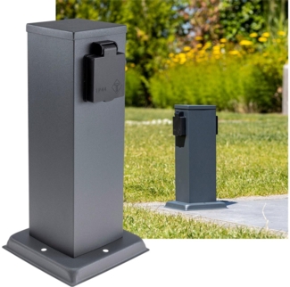Steckdosensäule 2-fach, IP44, Anthrazit250V~/ 16A, 13x13x27cm