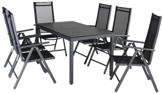 Casaria Garten-Essgruppe WPC Bern, (7-tlg), Aluminium 8-fach Verstellbar Hochlehner Stühle Klappbar WPC