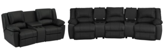 Vente-unique - Relaxgarnitur 3- + 2-Sitzer - Rindsleder - Schwarz - AROMA