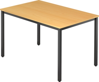 bümö Multifunktionstisch Buche, Tisch 120 x 80 cm, Tischfuß vierkant in schwarz - einfacher Tisch klein, Besprechungstisch System D-Serie, Konferenztisch, Meetingtisch, Mehrzwecktisch, Pausentisch, DQ12-6-D