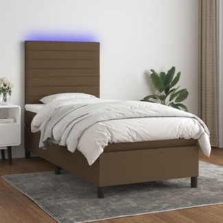 vidaXL Boxspringbett mit Matratze & LED Dunkelbraun 90x190 cm Stoff 3134920