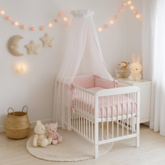 Komplett-Babybett 60x120 – Rosa & Wende-Bettwäsche Interlock