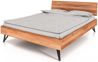 Bett Rolo 2 Sonderlänge 180x190 Kernbuche massiv Holzkopfteil und Metallbeine