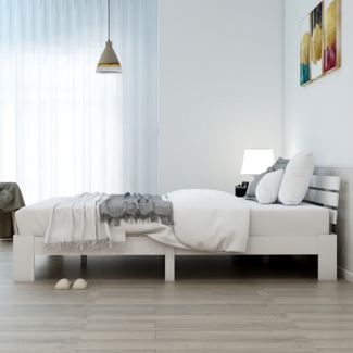 Bett 140x200 cm aus massiver Kiefer mit Stauraum – rustikales, weißes Design