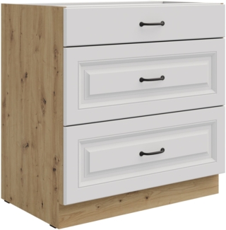 Küchen Unterschrank 80 cm Stilo Weiß + Eiche Artisan Vollauszug Soft-Close Küche