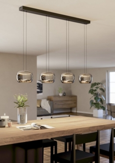 EGLO Hängeleuchte HORTUNAS Pendellampe - Stahl - LED - 4X5,8W - IP20, Dimmfunktion, mehrere Helligkeitsstufen, LED fest integriert, Warmweiß, Hängelampe, Deckenlampe, Wohnzimmer, Esszimmer, L126 x B21 x H150 cm