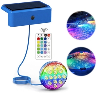 QUBEBU Pool-Lampe Solar LED Poollicht, RGB Poolbeleuchtung Unterwasser Licht, Timer, LED fest integriert, 13 LED`s Solar Unterwasser Licht Teich Aquarium Badewanne, Wasserdicht Pool Lichter Unterwasser für Aufstellpool, Badewannenlicht