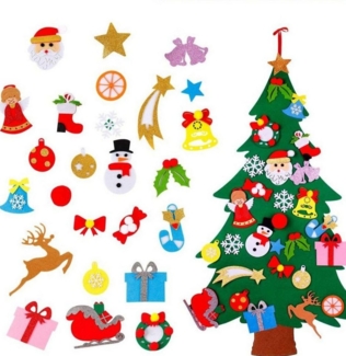 FELIXLEO Künstlicher Weihnachtsbaum Flacher Filz Weihnachtsbaum- 4ft DIY Vlies Weihnachtsschmuck Bau 28pcs