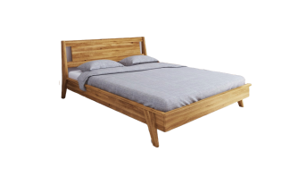 Bett Jetro 2 Sonderlänge 140x220 Wildeiche massiv Holzkopfteil und Holzbeine