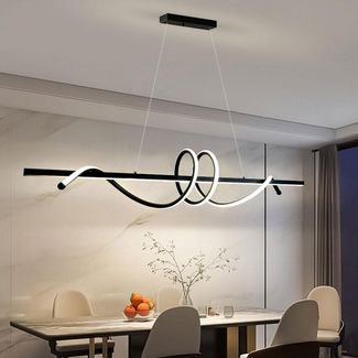 JDONG LED Pendelleuchte 90CM Modernes Spirale Design Hängelampe Schwarz 54W, LED fest integriert, 3000-6500K Farbtemperatur Höhenverstellbar Kronleuchter Dimmbare Mit Fernbedienung, Hängelampe für Küche, Wohnzimmer, Esszimmer, Schlafzimmer Cafe