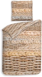 Heckett & Lane Mako-Satin Eco Bettwäsche 155x220 Foster beige Strickmuster