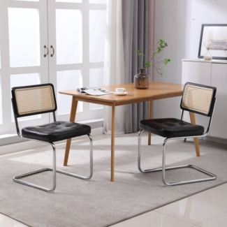 HAUSS SPOLE Esszimmerstuhl Esszimmerstühle 2er Set Sessel Rattan-Esszimmerstühle (Akzentstühle Rattan Esszimmerstühle Set von 2), gepolsterte getuftete Kunstleder