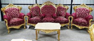 Casa Padrino Barock Wohnzimmer Set Bordeauxrot / Gold - 1 Barock Sofa & 2 Barock Sessel - Wohnzimmer Möbel im Barockstil - Barock Möbel - Barock Wohnzimmer Einrichtung