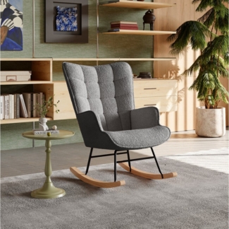 Furnishings Home Polsterstuhl Schaukelsessel mit Armlehne, Teddysamt-Optik (Relaxsessel mit Holzkufen, Schwingsessel, 1 St), Stillsessel für Schlafzimmer, Wohnzimmer, Grau