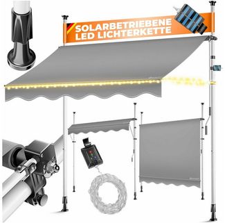 KESSER® Klemmmarkise mit Handkurbel & LED Lichterkette | Balkonmarkise ohne Bohren | Markise UV-beständig höhenverstellbar & wasserabweisend | Sonnenschutz für Balkon Terrasse & Garten Grau, 150 cm