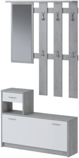 Dmora Eingangsmöbel Garolfo, Moderner Eingang, Wandgarderobe, Multifunktions-Aufbewahrungskonsole, 100x26h190 cm, Weiß und Zement