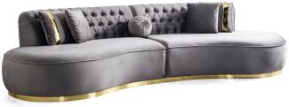 Casa Padrino Luxus Samt 4er Sofa Grau / Gold 330 x 120 x H. 76 cm - Wohnzimmer Sofa mit edlem Samtstoff - Wohnzimmer Möbel - Luxus Möbel - Wohnzimmer Einrichtung - Luxus Einrichtung