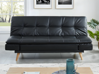 Vente-unique - Schlafsofa Klappsofa 3-Sitzer - Kunstleder - Schwarz - ZARINA