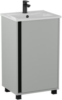 BADEDU LULE Waschbecken mit Unterschrank 51 cm breit, Grau, Waschbecken Keramik Weiß, mit Füßen