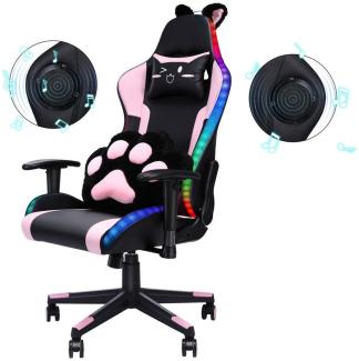 HomeMiYN Gaming-Stuhl ergonomisch Gaming Chair Katzenohren , bunte Lichteffekte, Lautsprecher, RGB-LED-Modus,Bluetooth 5.0