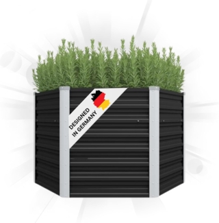 DELUKE® 6-eckiges Hochbeet für Garten NOA Anthrazit 129x129x77cm Verzinkter Stahl Hochbeet Metall Gartenbeet Kräuterbeet Blumenbeet Beet hoch Frühbeet für Garten Gemüsebeet