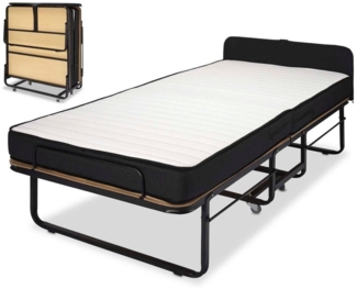 BedBox Gästebett Klappbett Federkern Matratze 90 x 200 cm mit gepolstertem Kopfteil gepolstertes Kopfteil und incl. Husse, super Comfort