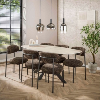 LEVEN Lifestyle Esstisch Esstisch TOSCANA dänisch oval 3D-Keramik in Travertinoptik, in 2 Größen erhältlich: 180 x 90 cm und 215 x 105 cm