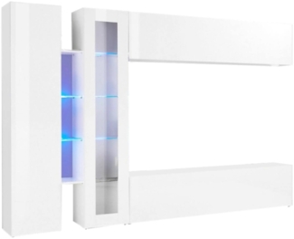 Dmora Ausgestattete Wand Annie, 4-türiges TV-Ständer-Wohnzimmerset, Mehrzweck-Wohnzimmermöbel, 100 % Made in Italy, 280 x 30 x 180 cm, glänzendes Weiß,