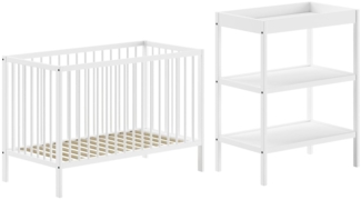 Set aus Babybett und Wickelregal Dino 124.4 x 84.4 x 65.4 cm Buche Weiß