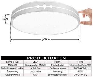 FIVMEN LED Deckenleuchte 60W LED Rund Deckenlampe Farbwechsel mit Fernbedienung, Dimmbar, für Schlafzimmer Küche Kinderzimmer Wohnzimmer