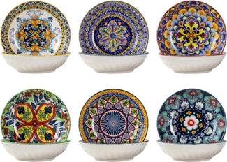 6x Bohemian Style Snackschalen Set Keramik 14cm - Dip Schalen Porzellan Sauce
