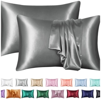 Coonoor Kissenbezüge 2 Stück Satin Kissenbezug Kissenhülle 50x75 cm