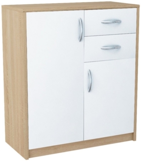 Home Collective Kommode mit 2 Schubladen und 2 Türen in matter Ausführung, Kommode 74cm breit (Hergestellt aus laminiertem Holz, Metallrollen mit Auszugssperre), Holz Schrank Sideboard Highboard Kommode mit Schubladen Sonoma-Weiß