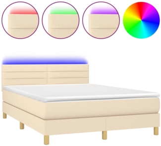 vidaXL Boxspringbett mit Matratze & LED Creme 140x200 cm Stoff 3133802