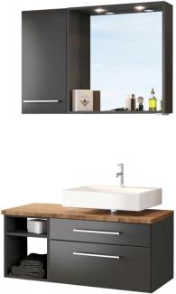 Bad-Set 3-tlg. 'Davos' Grau, mit LED-Spots, Hängeschrank und Unterschrank mit Fächern, ohne Waschbecken, Siphonausschnitt rechts