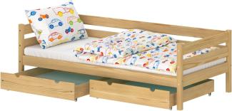 WNM Group Kinderbett für Mädchen und Jungen Kaira - Jugenbett aus Massivholz - Bett mit 2 Schubladen - Funktionsbett 190x80 cm - Natürliche Kiefer