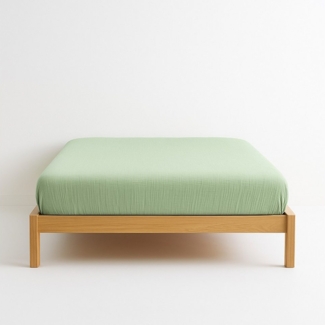 Sandiik Spannbettlaken Musselin Spannbettlaken mit Gummizug in Salbeigrün, aus 100% Biobaumwolle, für Matratzen bis max. 25cm Höhe