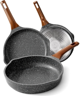 RIOVARM Induktion Bratpfannen Set Antihaft Pfanne Granit 20 24 28 cm ohne PFOA